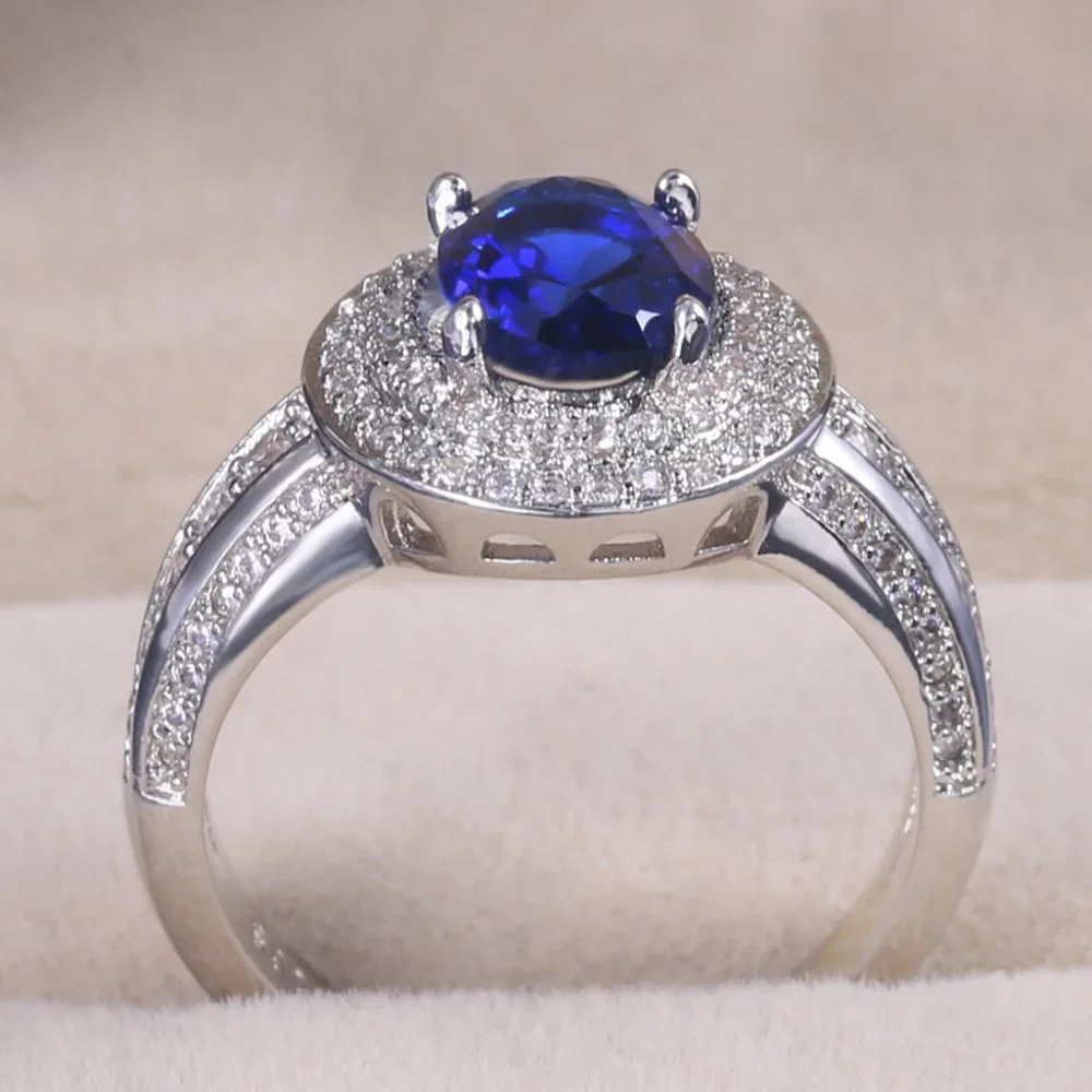 💍Dark Blue Oval Cut Fashion Rings for Women, F125 - Picture 4 of 7